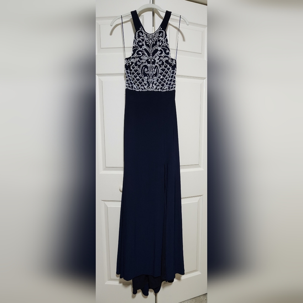 Morgan & Co. Navy Blue and White Maxi Dress